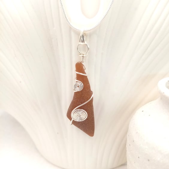 Wire-wrapped Sea Glass Necklace, Sea Glass, Gifts for her, Unique, Free Postage 