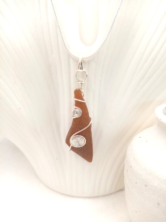 Wire-wrapped Sea Glass Necklace, Sea Glass, Gifts for her, Unique, Free Postage 