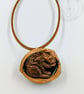 Handmade Hare Wildlife Pendant - Cast in Bronze Resin, Polished Walnut Shell