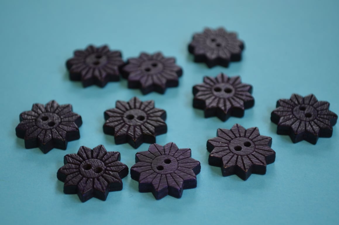 Colourful Wooden Star Flower Buttons Indigo Blue 10pk Flowers 20x20mm (STF8)