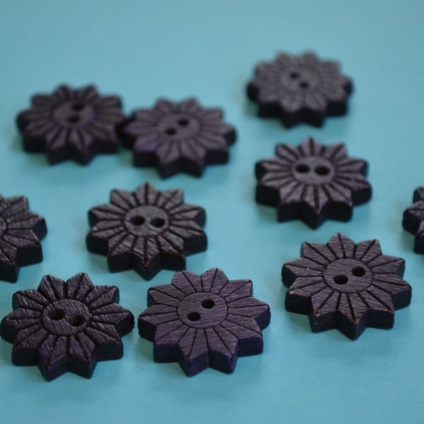 Colourful Wooden Star Flower Buttons Indigo Blue 10pk Flowers 20x20mm (STF8)