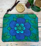 Bright vintage floral Roundelay coin purse zip pouch reclaimed seventies fabric