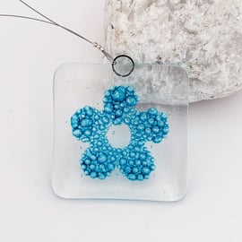 Fused Glass Bubbly Flower Hanging - Handmade Glass Suncatcher