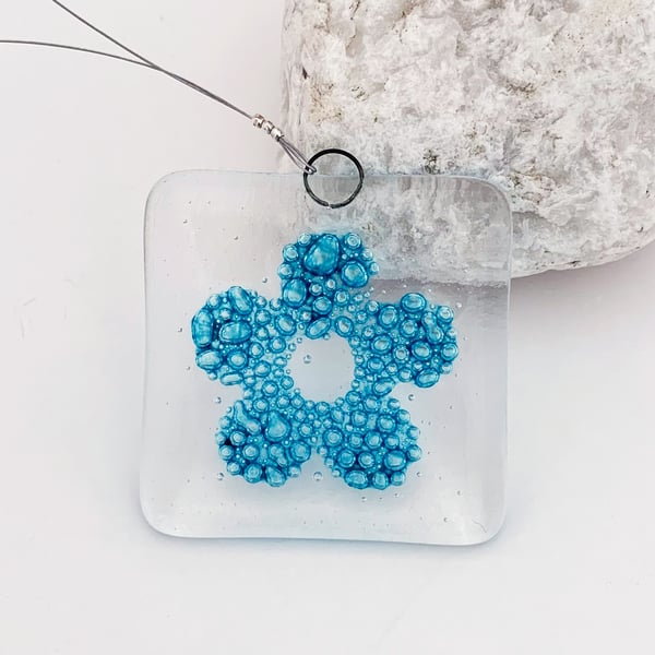 Fused Glass Bubbly Flower Hanging - Handmade Glass Suncatcher