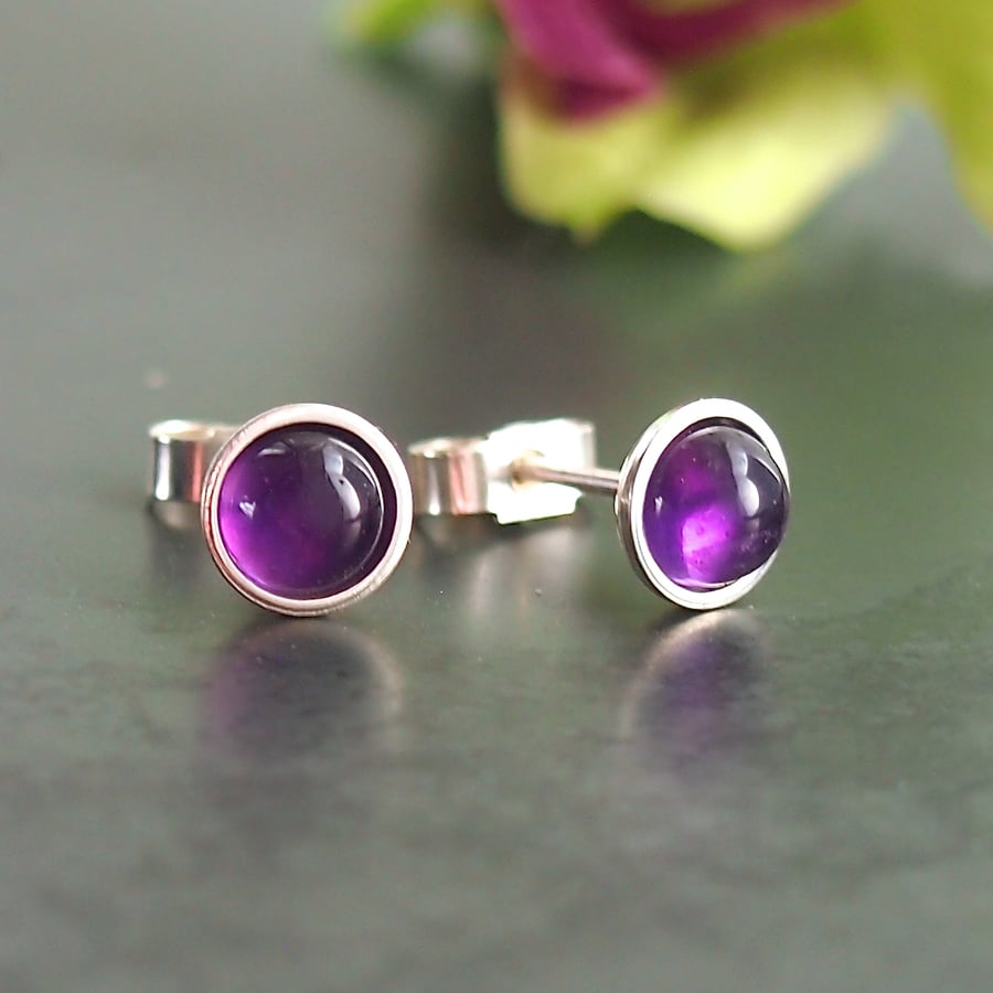 Amethyst and Sterling Silver Stud Earrings