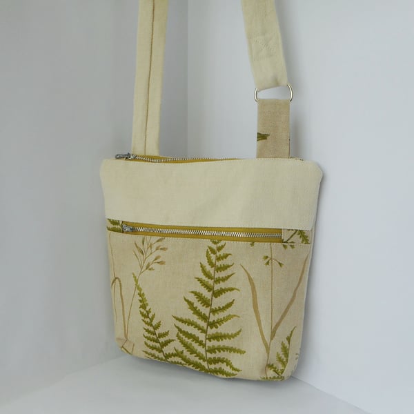 Crossbody fabric bag in fern print linen and cotton