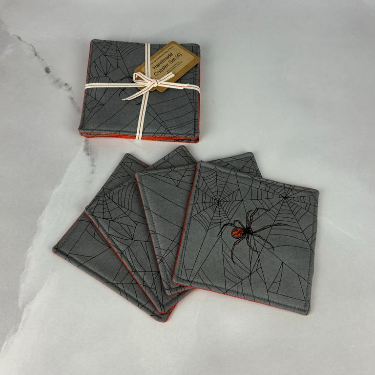 Spiders Web coasters, Set of 4 Gothic fabric coasters, Handmade