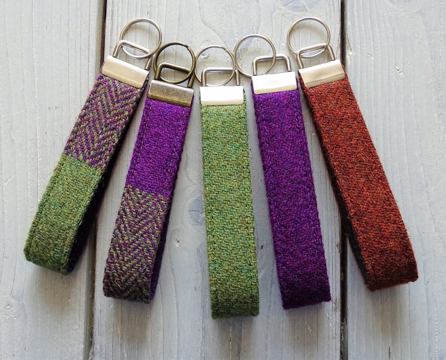 Harris Tweed key fob wrist strap in various colours