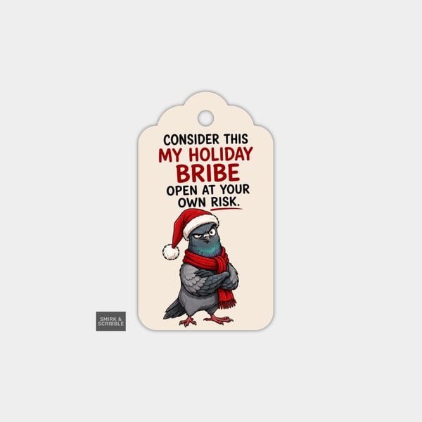 Unique Funny Christmas Gift Tags For Adults, 6pk - Holiday Bribe Pigeon