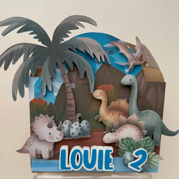 6 Personalised Dinosaur party boxes, party bags 