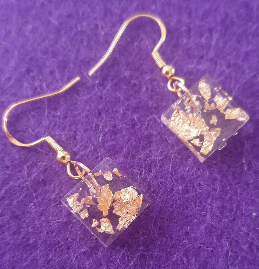 Square gold flake resin earrings