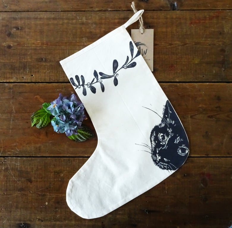Black Cat Christmas Stocking, cat lover gift, personalised, pet gift
