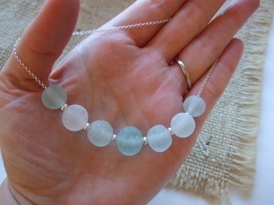 Sea glass codd marble necklace, 7 marble necklace, statement beach marbles