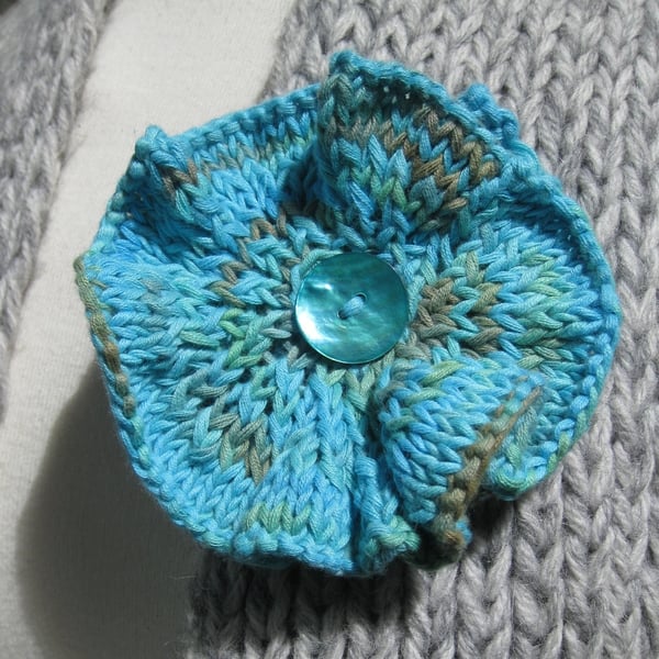 Aqua Blue Knitted Flower Corsage