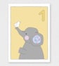 First Birthday; One 1 Number; Elephant Animal; Greeting Card; Children ...