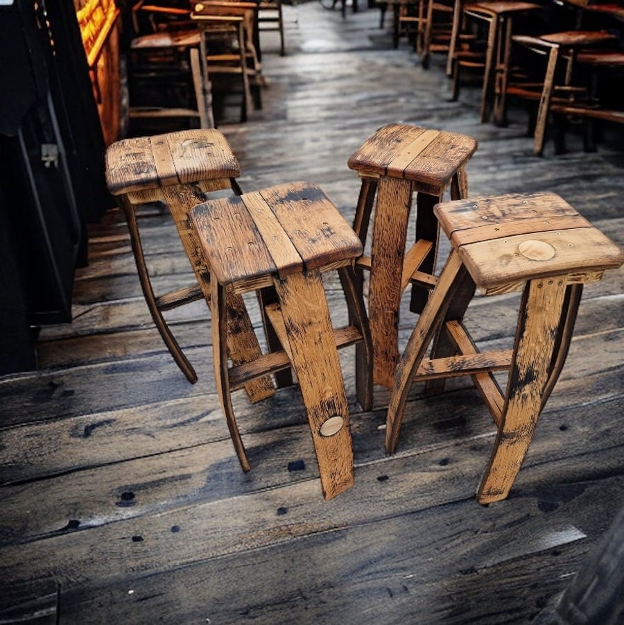 Bar Stools Made From Oak Whiskey Barrel THE HATCH