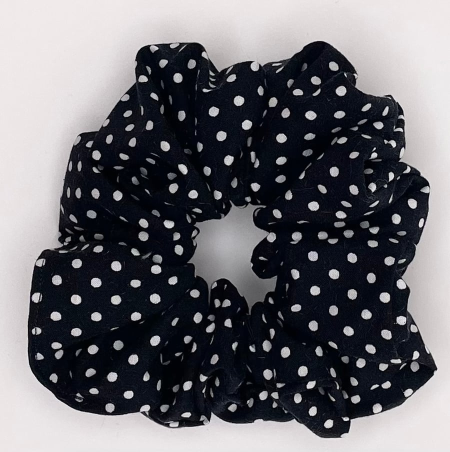 Hand made Eco Scrunchie - Black and White Polka Dot
