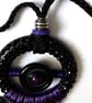 Large Upcycled Black Textured Metal  Buckle & Purple Charm Boho Necklace - Image 7