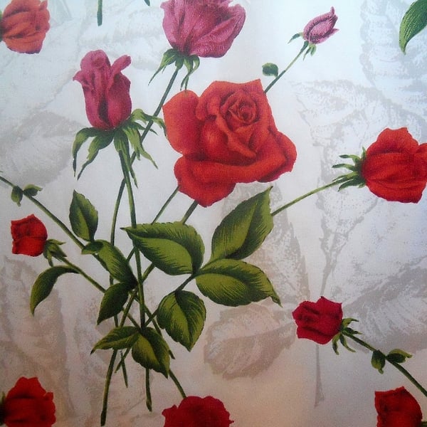 50s 60s BIG Ruby RED ROSE Bunches vintage fabric Lampshade option 