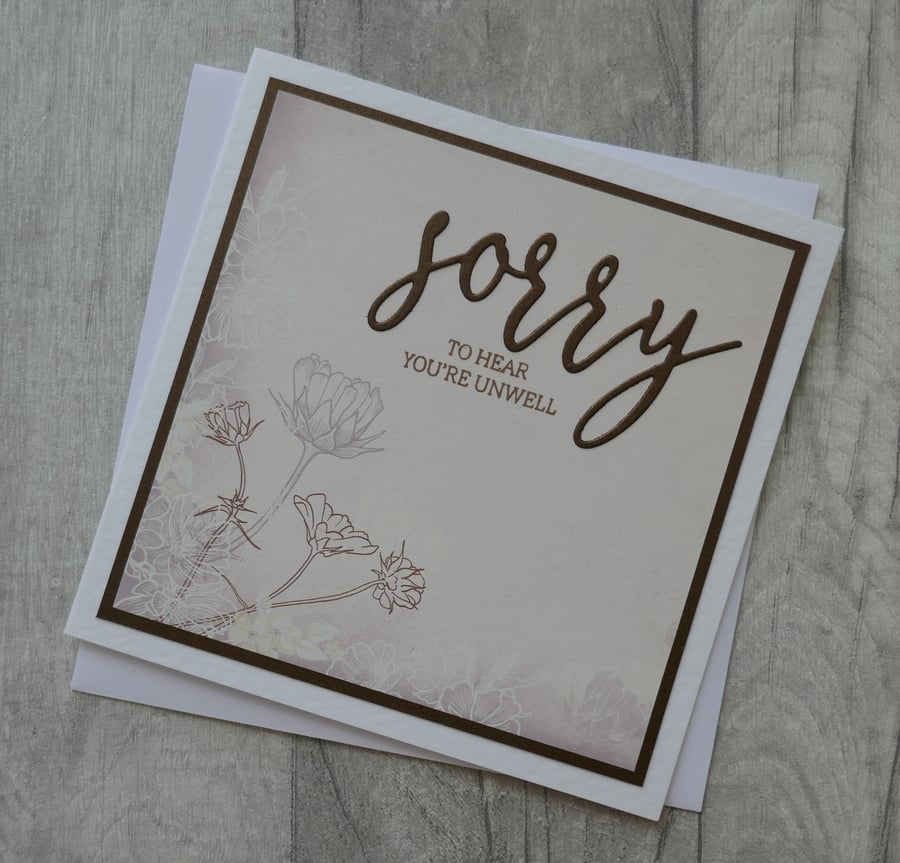 Brown and Cream Floral Card - Sorry to Hear You're Unwell - Get Well Card
