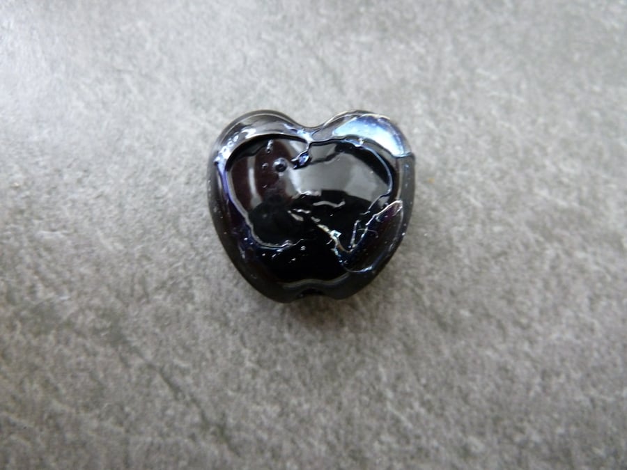 lampwork glass black and silver heart bead