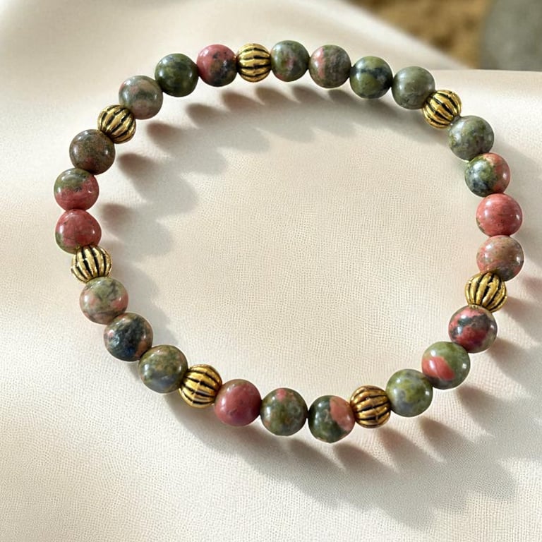 Unakite stretch Bracelet, Heart Chakra, Healing Stone