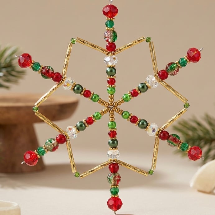 Red, Gold And Green Festive snowflake Ornament 