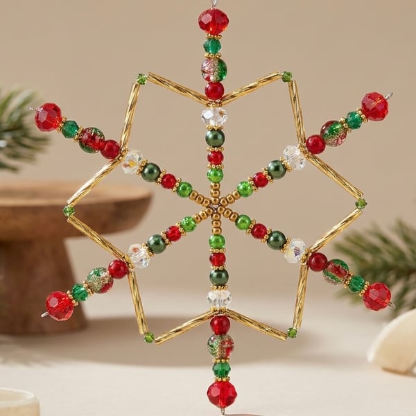 Red, Gold And Green Festive snowflake Ornament 