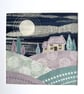 Textile Art, Embroidered Art, Mounted Wall Art - Moonlit Cottage - Image 5