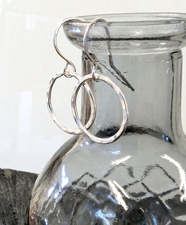 STERLING SILVER Hoop drop Earrings, Handmade Urban  Jewellery