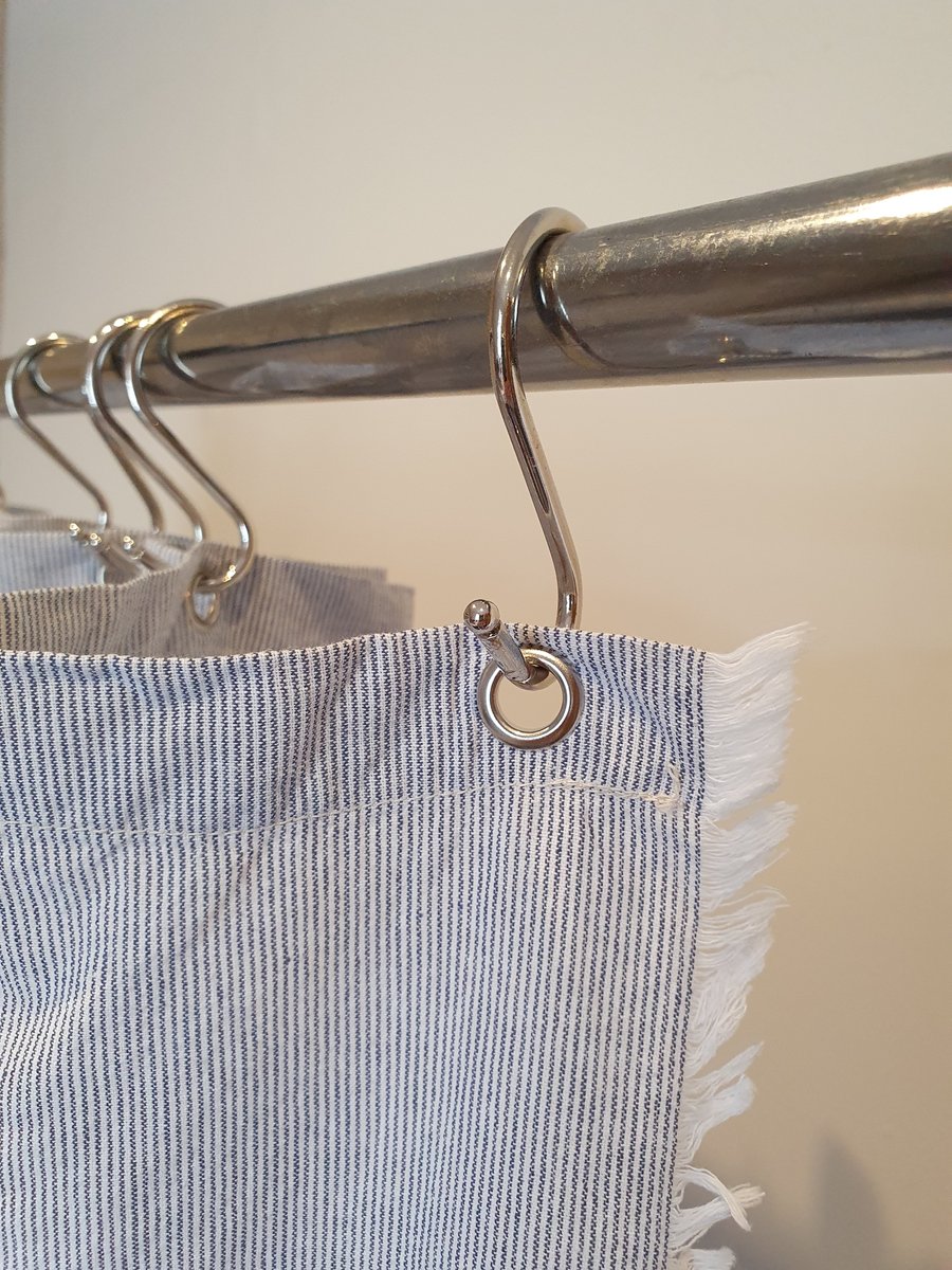 REDUCED Blue & White stripe Organic Cotton Shower Curtain, washable non-waxed