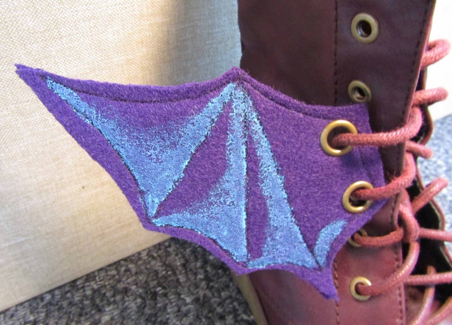 Steampunk Fabric Boot Wings Bat Wings Purple Blue