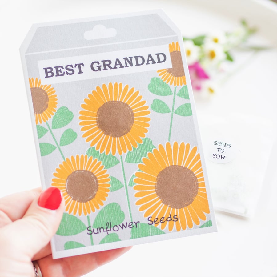 Best Grandad Card - Sunflower Seeds - Father's Day - Birthday - Greetings Card