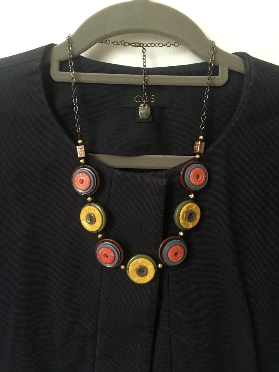 SALE - Colour of sunset - vintage button necklace. Unique style 