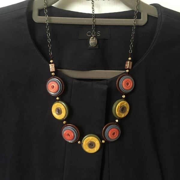 SALE - Colour of sunset - vintage button necklace. Unique style 