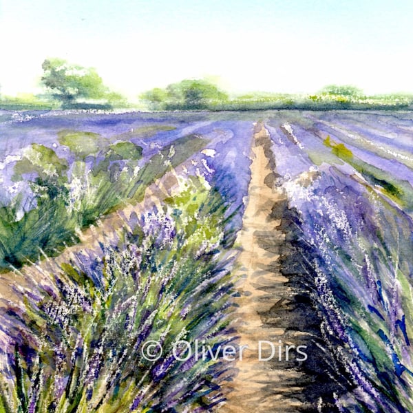 Somerset Lavender Fields – original watercolour and acrylic painting, framed