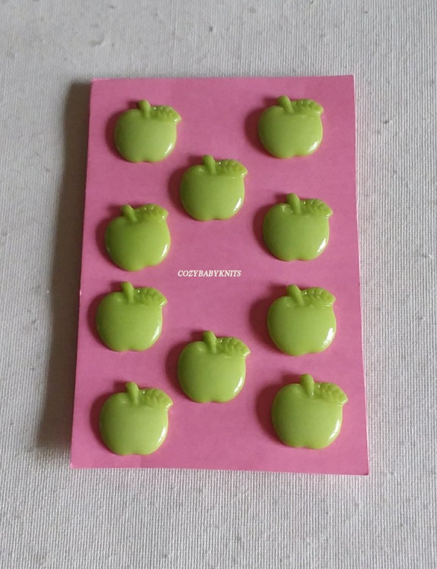 GREEN APPLE BUTTONS WITH A SHANK ON THE BACK FOR ATTACHING