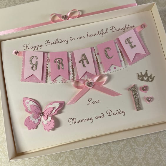 Personalised 1st Birthday Card Gift Boxed Daughter Granddaughter Any Age First