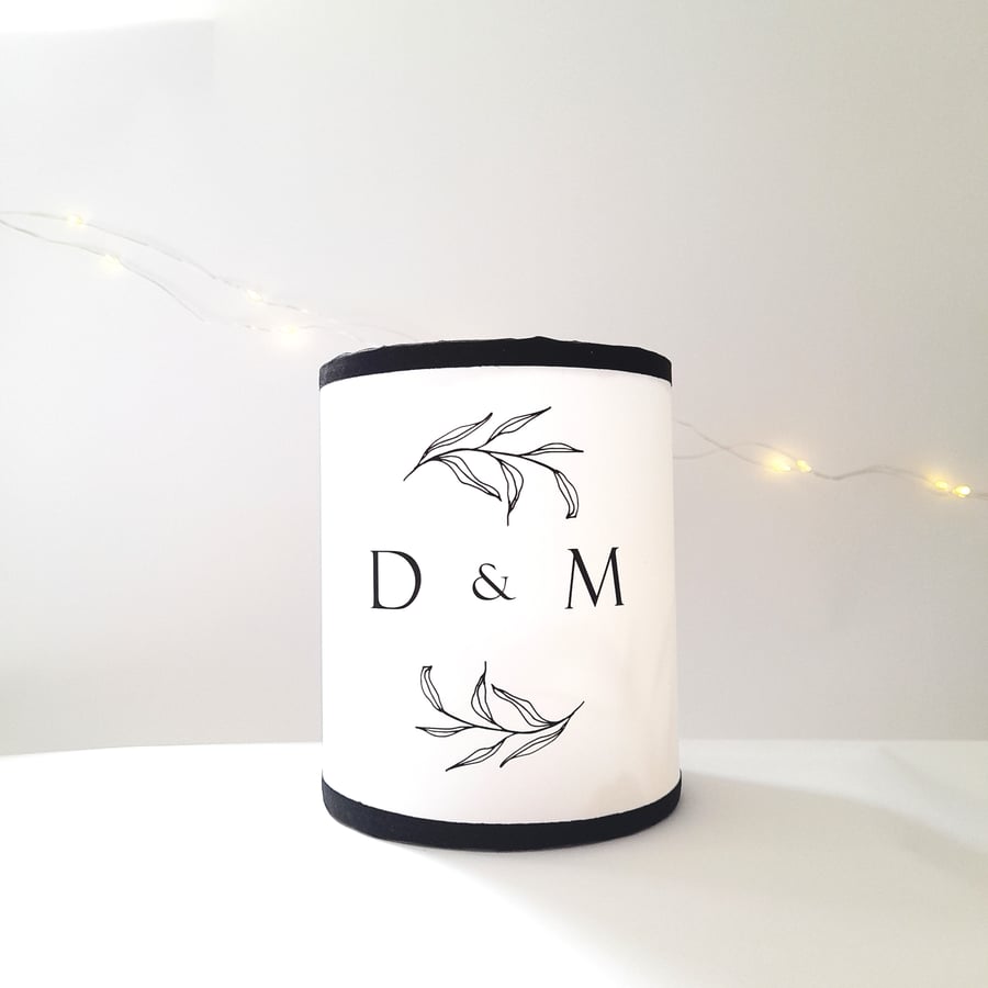 Black and White Personalised Wedding lantern,  table decoration,