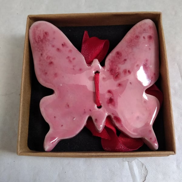 CERAMIC BUTTERFLY HANGING DECORATION 9 CMS X 8 CMS