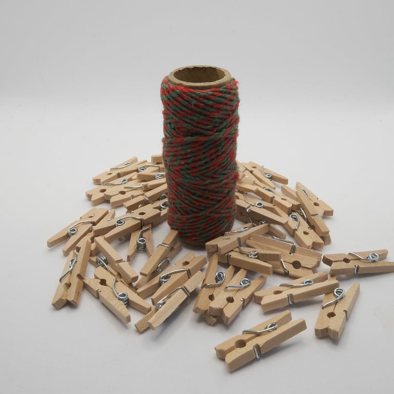 Destash- Green and Red Twine with Mini Pegs