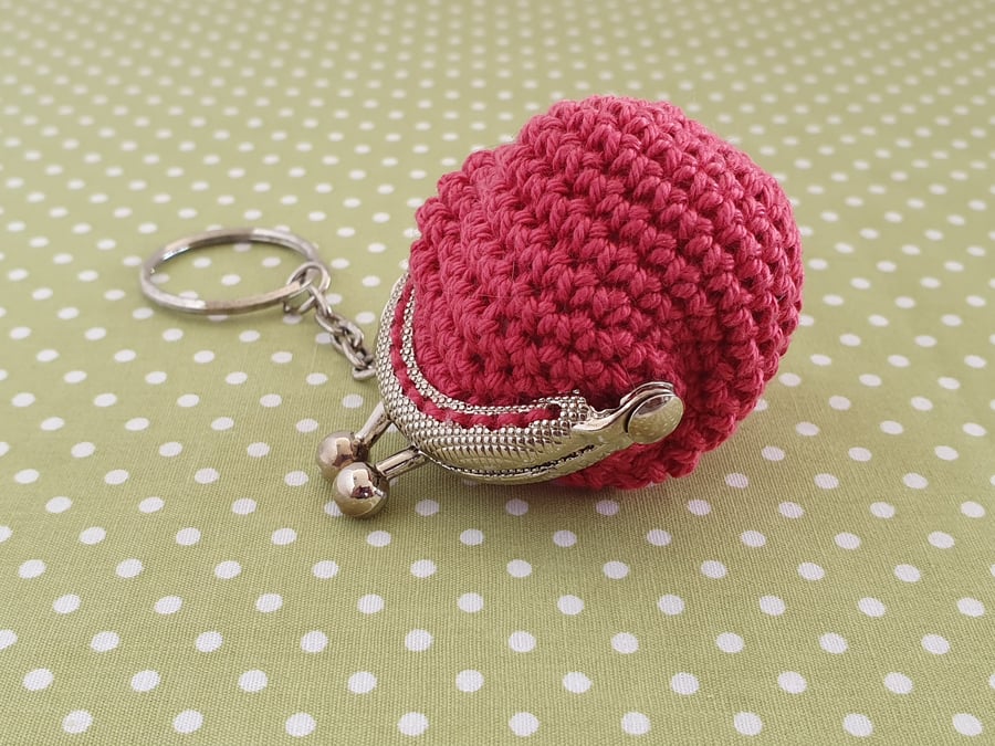Crochet Mini Purse Keyring Keychain Rose Pink