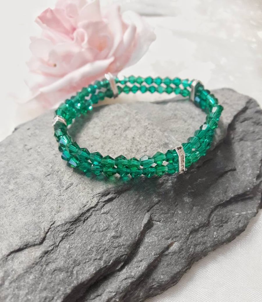 Emerald crystal and diamante stretch bracelet -REDUCED