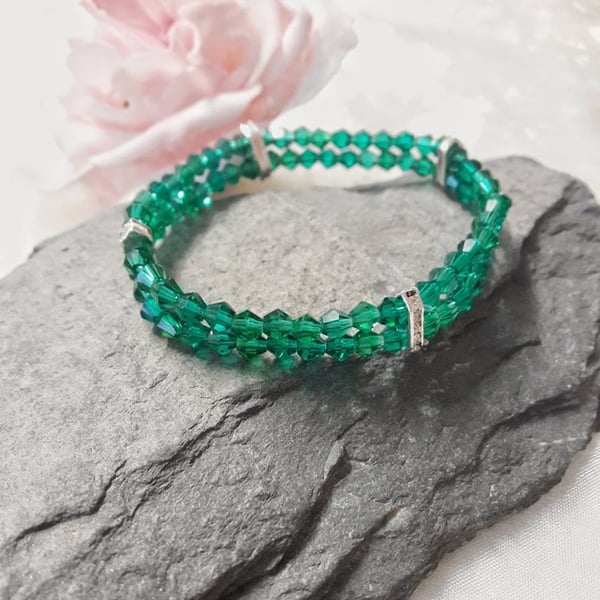 Emerald crystal and diamante stretch bracelet -REDUCED