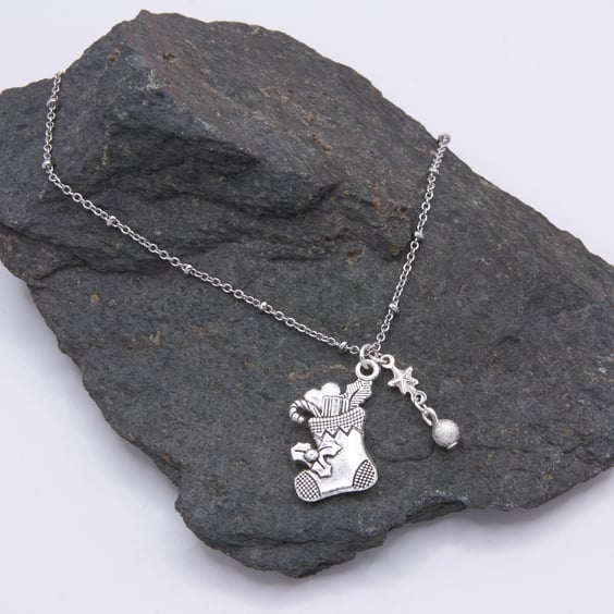 Christmas Stocking Charm Silver Necklace