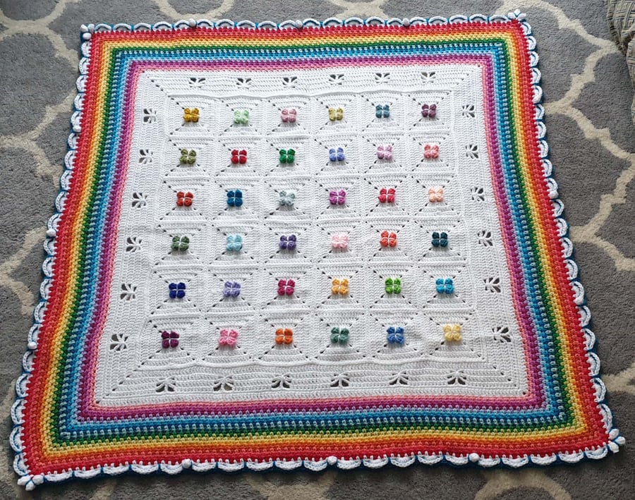 Rainbow Flowers Crochet Baby Blanket