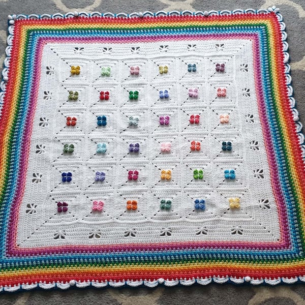 Rainbow Flowers Crochet Baby Blanket