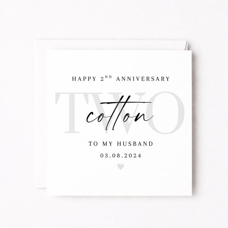 Personalised 2nd Anniversary Card – Cotton Anniversary for Husband or Wife