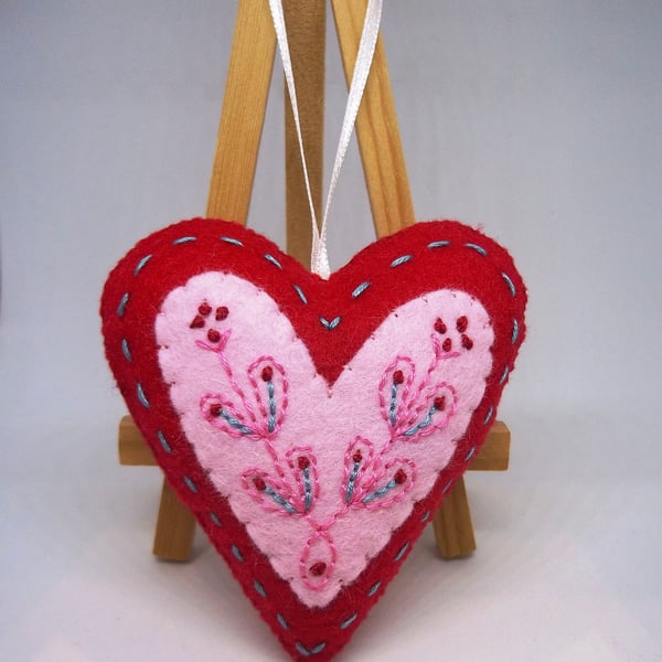 Felt folk art embroidered love heart