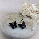 Handmade hypoallergenic gold plated earrings with black acrylic butterflies 